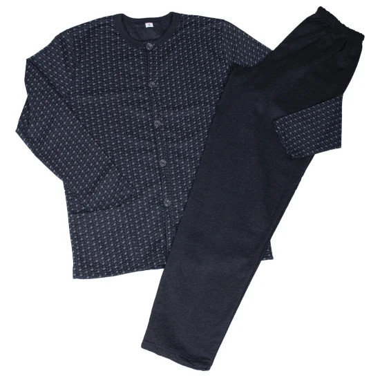 Пижами с дълъг ръкав Мъжка зимна пижама с копчета, лека вата, антрацит цвят